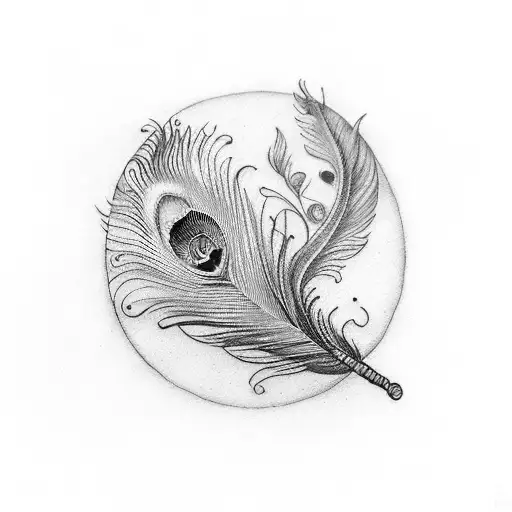 flute peacock feather trishul tattoo design idea