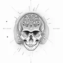 skull with brain tumor tattoo design idea