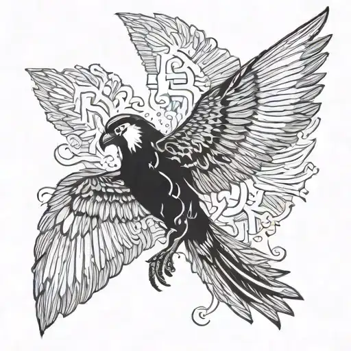 cuervo volando hacia arriba tattoo design idea