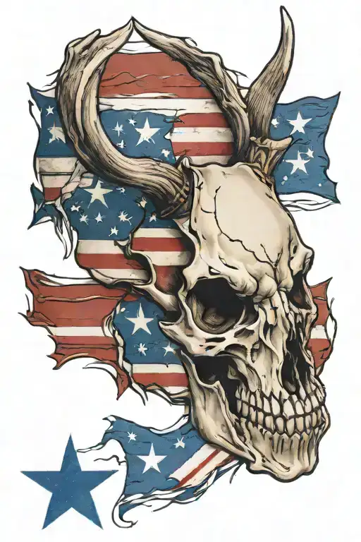 Deer Skull + Texas Flag Tattered American Flag tattoo design idea