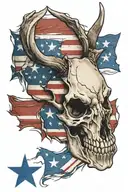 Deer Skull + Texas Flag Tattered American Flag tattoo design idea