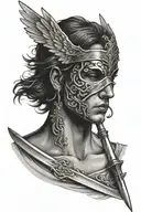 angel blindfold with a sword tattoo design idea