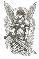 angel blindfold with a sword tattoo design idea