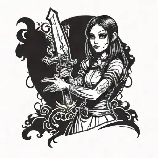 Alice madness returns standing up holding a knife tattoo    tattoo design idea