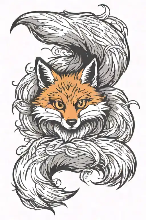 9 tail fox fluffy tails with angry face made tattoo design idea