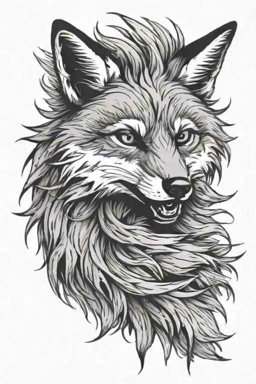 9 tail fox fluffy tail with angry face made tattoo design idea