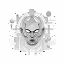 abstract head made by dots and lines and a castle in the back  tattoo design idea