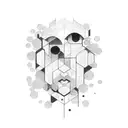 abstract head made by dots and lines and a castle in the back  tattoo design idea