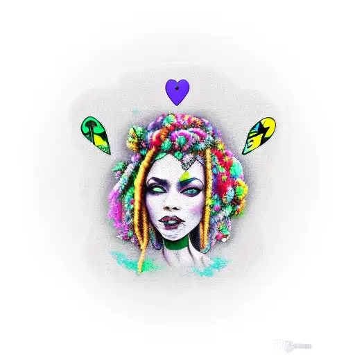 black green rose queen of hearts dreadlocks tattoo design idea