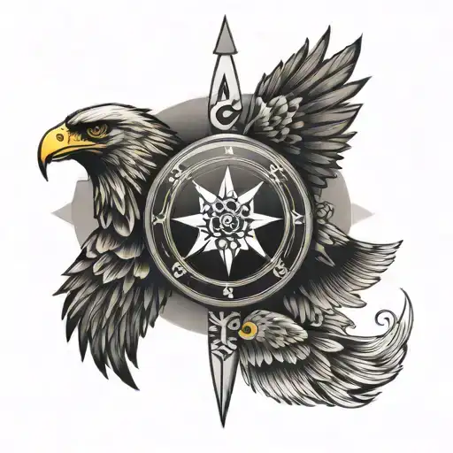 Nordic compass with eagle perched tattoo design idea