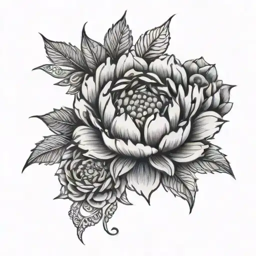 half a mandala henna style, with peonies above tattoo design idea