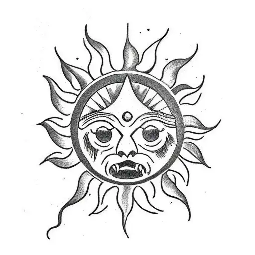 middle ages sun tattoo design idea