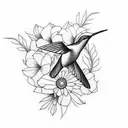 humming bird with flowers tattoo design idea