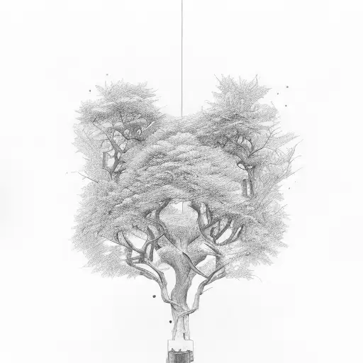 Illustrate a math equation intertwined with branches of a tree tattoo design idea