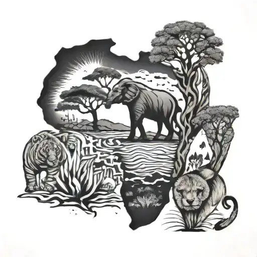 Africa continent filled with african tattoo design idea