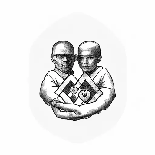 A sketch-style tattoo of a family holding hands, with each member represented by a different symbol or object that represents their individual interests tattoo design idea