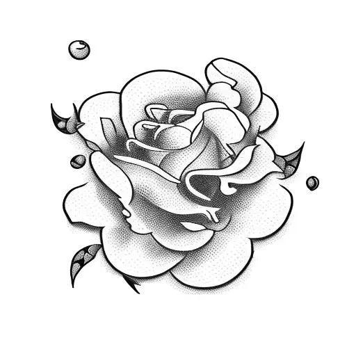 A stylized blackwork tattoo of a vintage Tommy gun surrounded by roses tattoo design idea