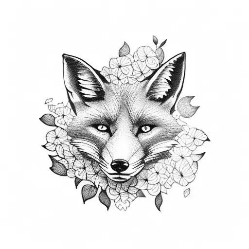 fox with hydrangeas tattoo design idea