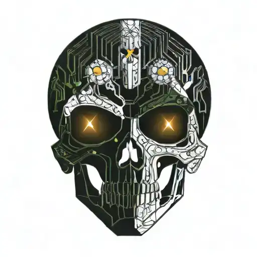 terminator skull fire tattoo design idea