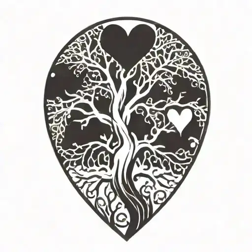 Spanish moss and oak tree with heart  tattoo design idea