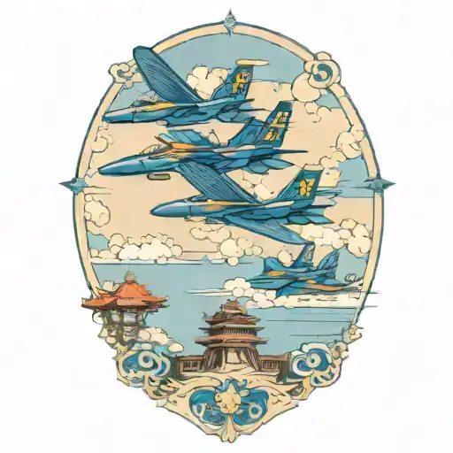 beach pier blue angels flying tattoo design idea