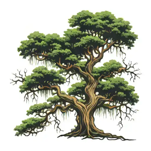 spanish moss and oak tree with water tattoo design idea