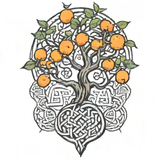 orange tree and Celtic knot heart  tattoo design idea