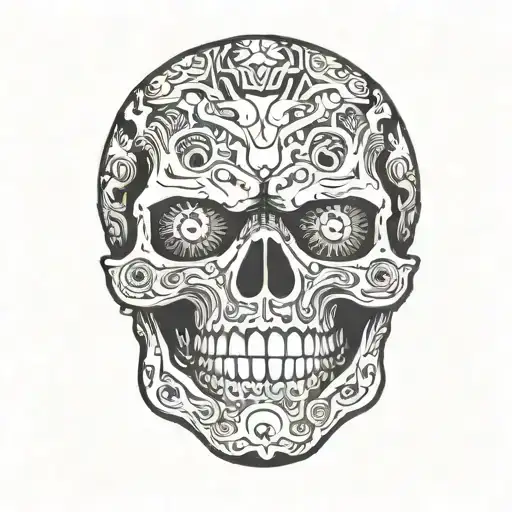 terminator skull fire tattoo design idea
