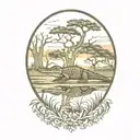 alligator with live oak tree sunset tattoo design idea