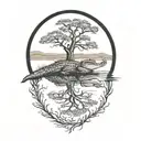 alligator with live oak tree sunset tattoo design idea