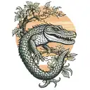 single alligator and live oak with Spanish moss and sunset tattoo design idea