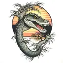single alligator and live oak with Spanish moss and sunset tattoo design idea