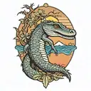 single alligator and live oak with Spanish moss and sunset tattoo design idea