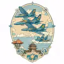 beach pier blue angels flying tattoo design idea
