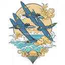 beach pier blue angels flying tattoo design idea