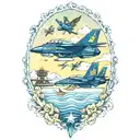 beach pier blue angels flying tattoo design idea