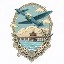 beach pier blue angels flying tattoo design idea