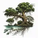 spanish moss and oak tree with water tattoo design idea