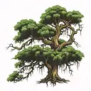 spanish moss and oak tree with water tattoo design idea