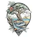 wahoo and a live oak and a beach  tattoo design idea