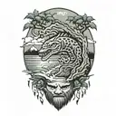 wahoo and a live oak and a beach  tattoo design idea