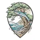 wahoo and a live oak and a beach  tattoo design idea