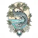 wahoo and a live oak and a beach  tattoo design idea