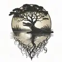 alligator in the water at sunset under a live oak tree with hanging moss tattoo design idea