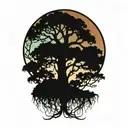 live oak tree with Spanish moss at sunset  tattoo design idea
