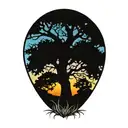 live oak tree with Spanish moss at sunset  tattoo design idea