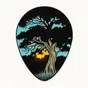live oak tree with Spanish moss at sunset  tattoo design idea