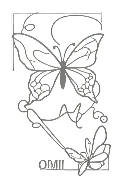 the word 'Omi' with a little butterfly  tattoo design idea