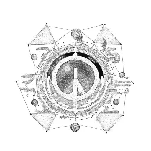 leo constellation with art written in it. also aad minimalist inages of kite, ying yang, music note, peace sign, sun  tattoo design idea