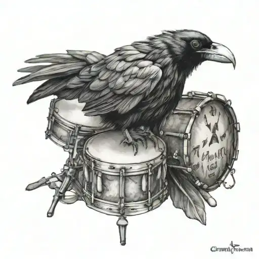 Crow an drums mixed tattoo design idea